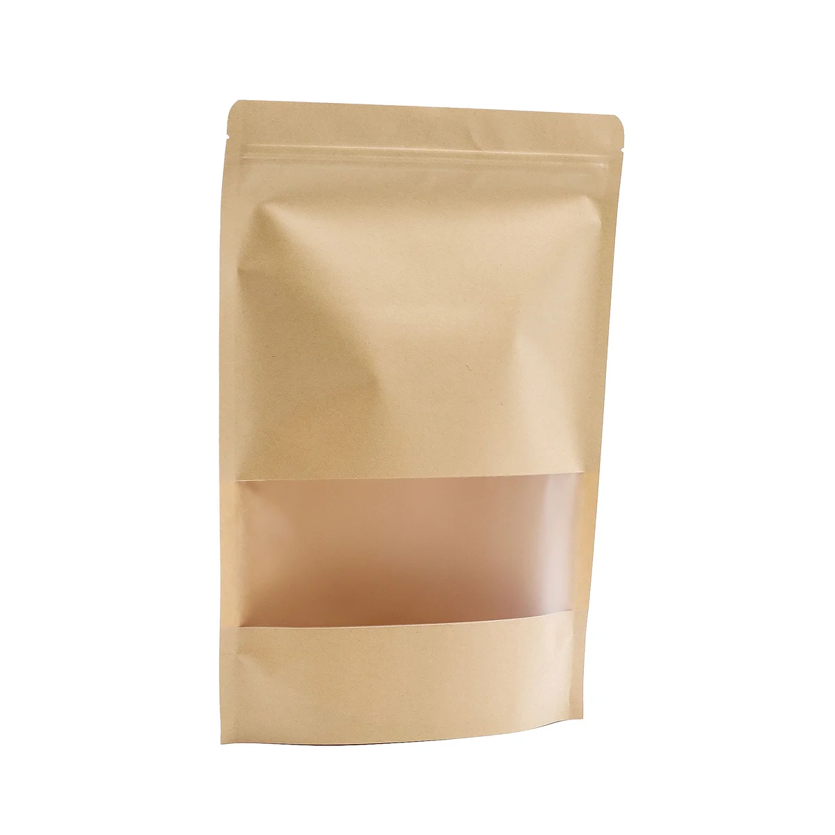Brown kraft window gift bag measuring 25x35cm, showing transparent window on front for product display