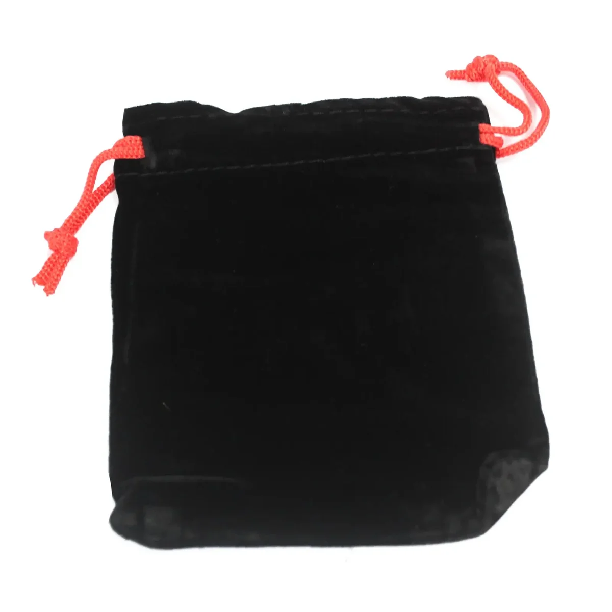 Quality velvet pouch in black, 10x12cm, with simple front closure.