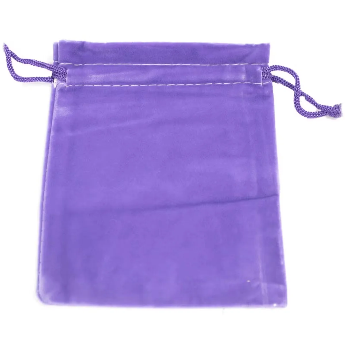 Purple 10x12cm velvet pouch seen from top, round pouch with smooth velvet texture.