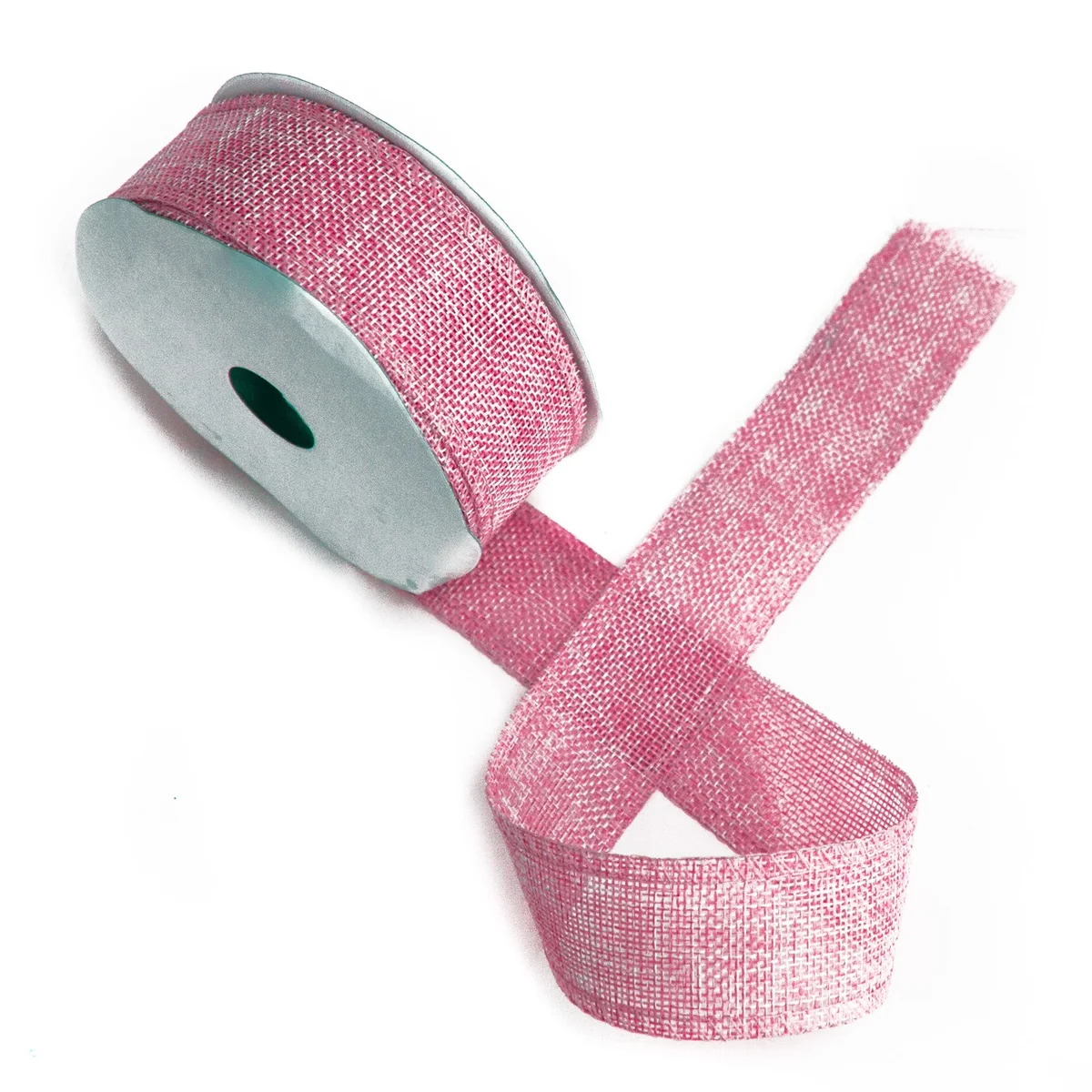 20m ribbon roll of baby pink natural texture ribbon, 38mm wide