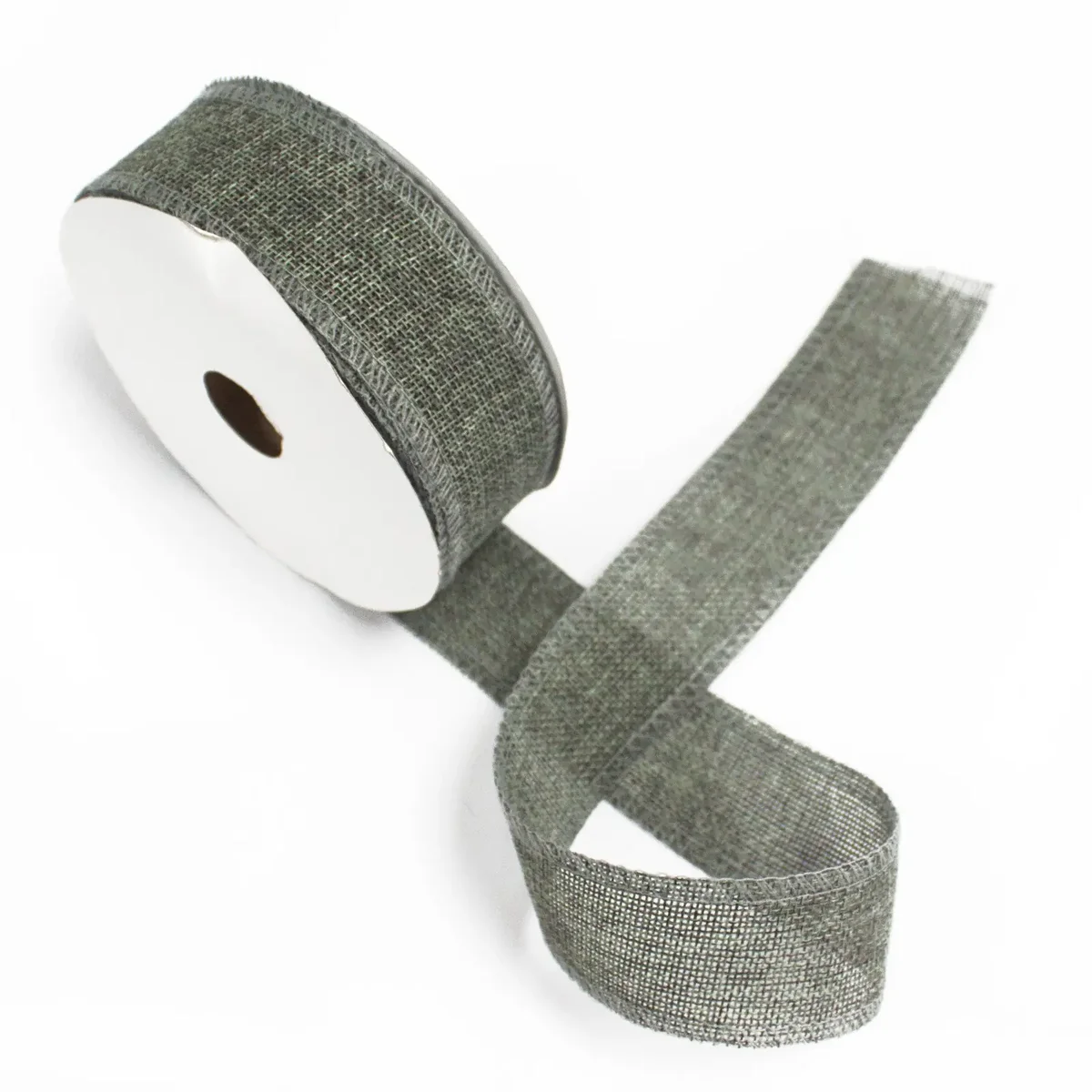 Charcoal natural texture ribbon, 38 mm wide, long roll representing 20 m of fabric.