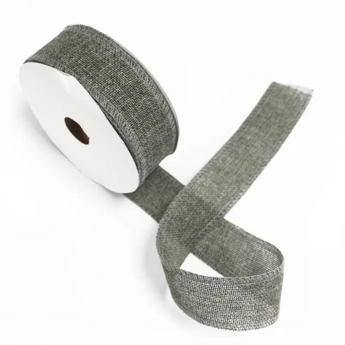 Charcoal natural texture ribbon, 38mm wide, showing 20m length folded on a flat surface.