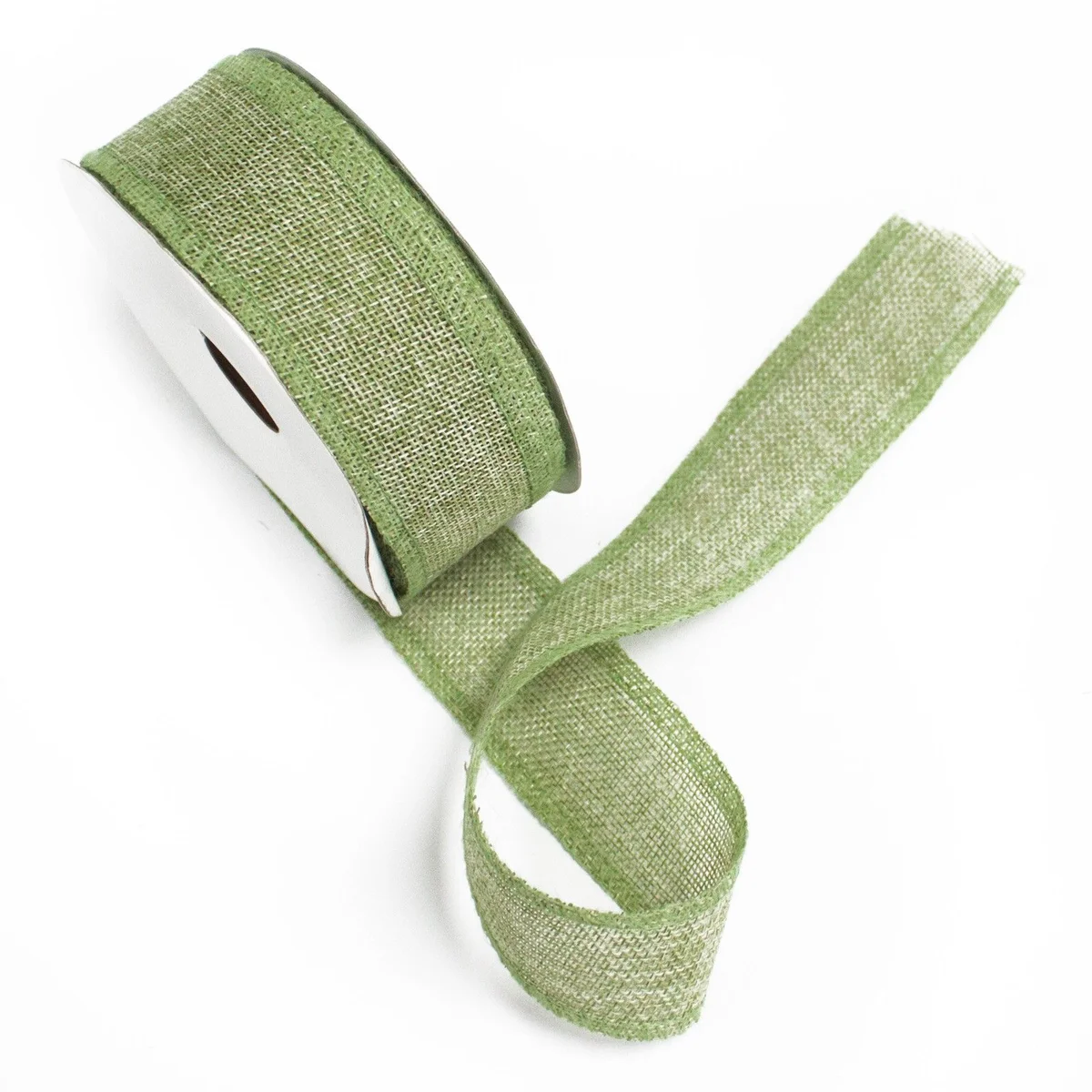 Long 20‑metre moss‑colored natural texture ribbon, 38 mm wide, bright green with subtle texture