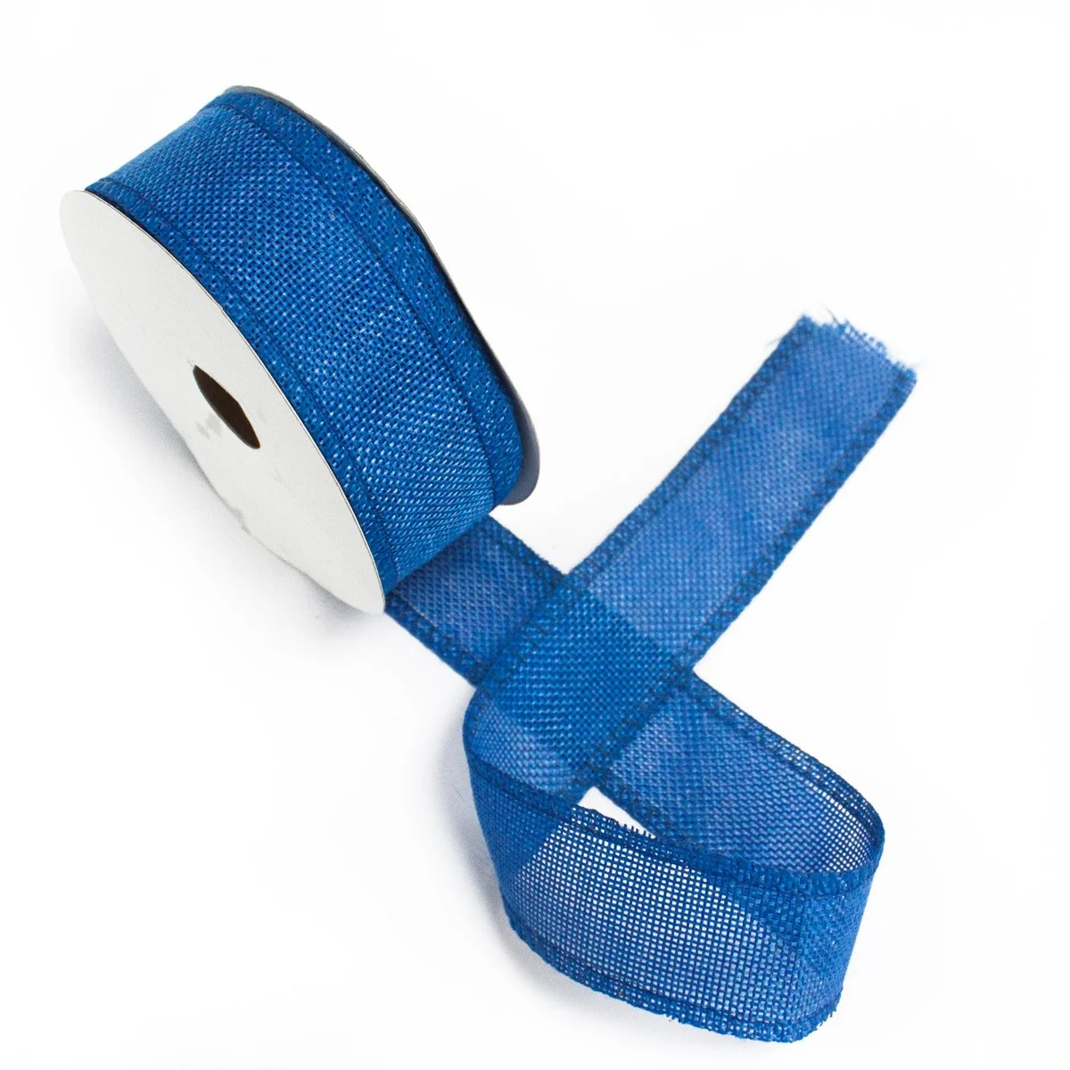 Navy blue ribbon with natural texture, 38mm wide and 20m long.