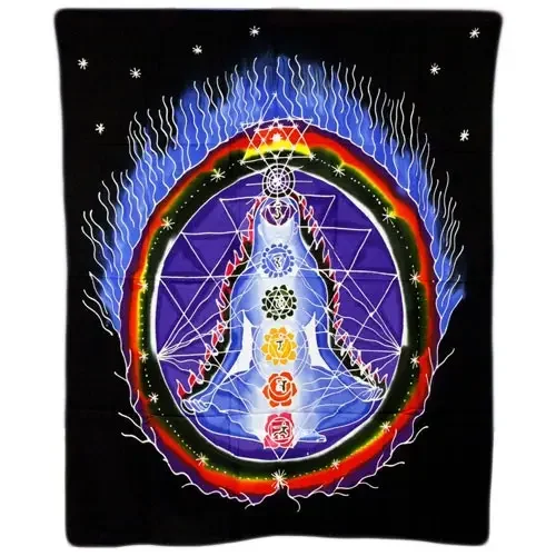 Chakra Connections spiritual wall decor measuring 106x90cm with vibrant chakra symbols on a decorative background
