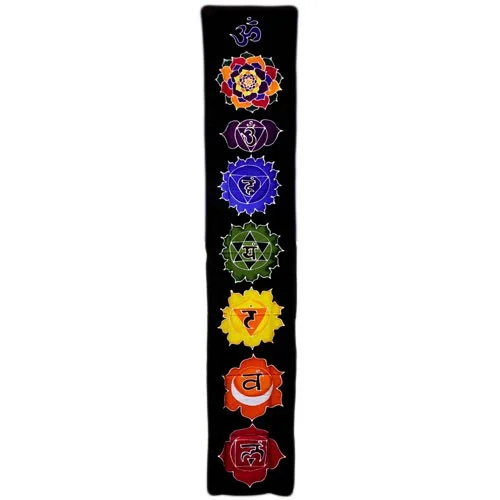 Midnight blue Chakra Drop Banner 183x35cm featuring decorative chakra art design hanging vertically