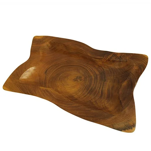 Stack of 20cm teak plates with a smooth finish and square shape on a white background