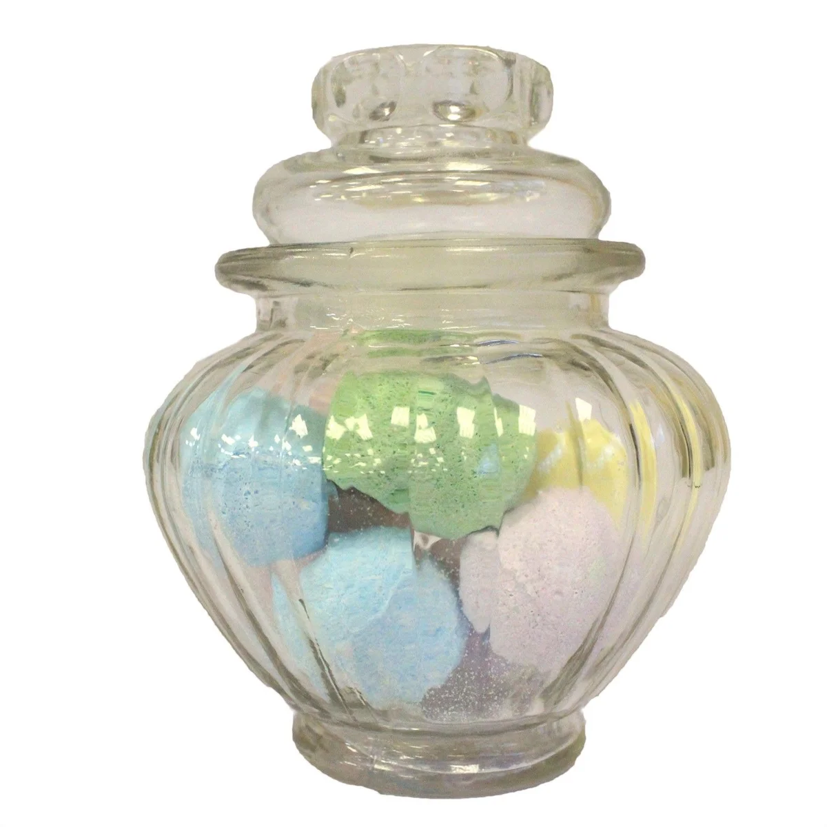 Transparent pumpkin candy jar with orange pumpkin design, perfect for displaying sweets.