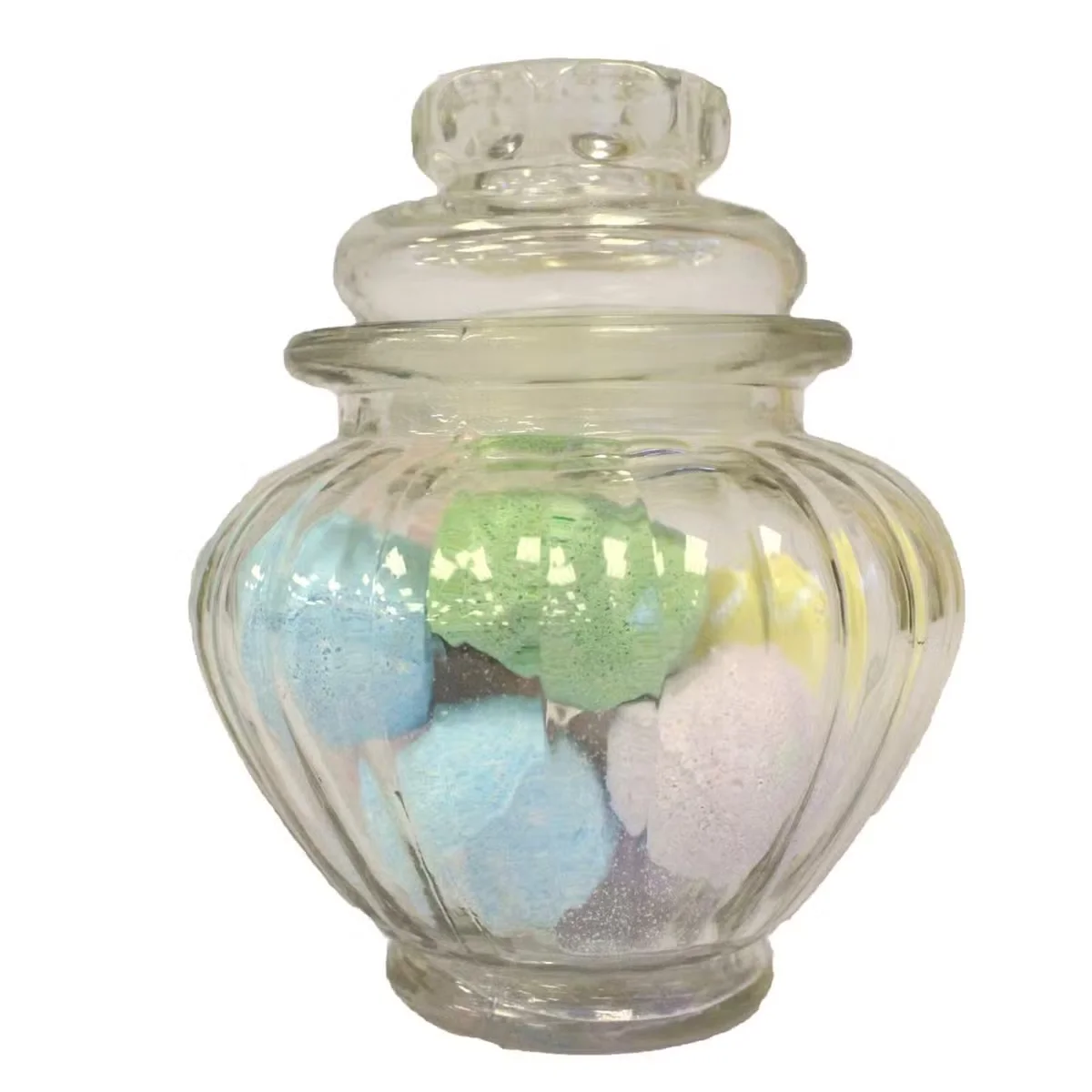 Decorative candy jar featuring pumpkin style design.
