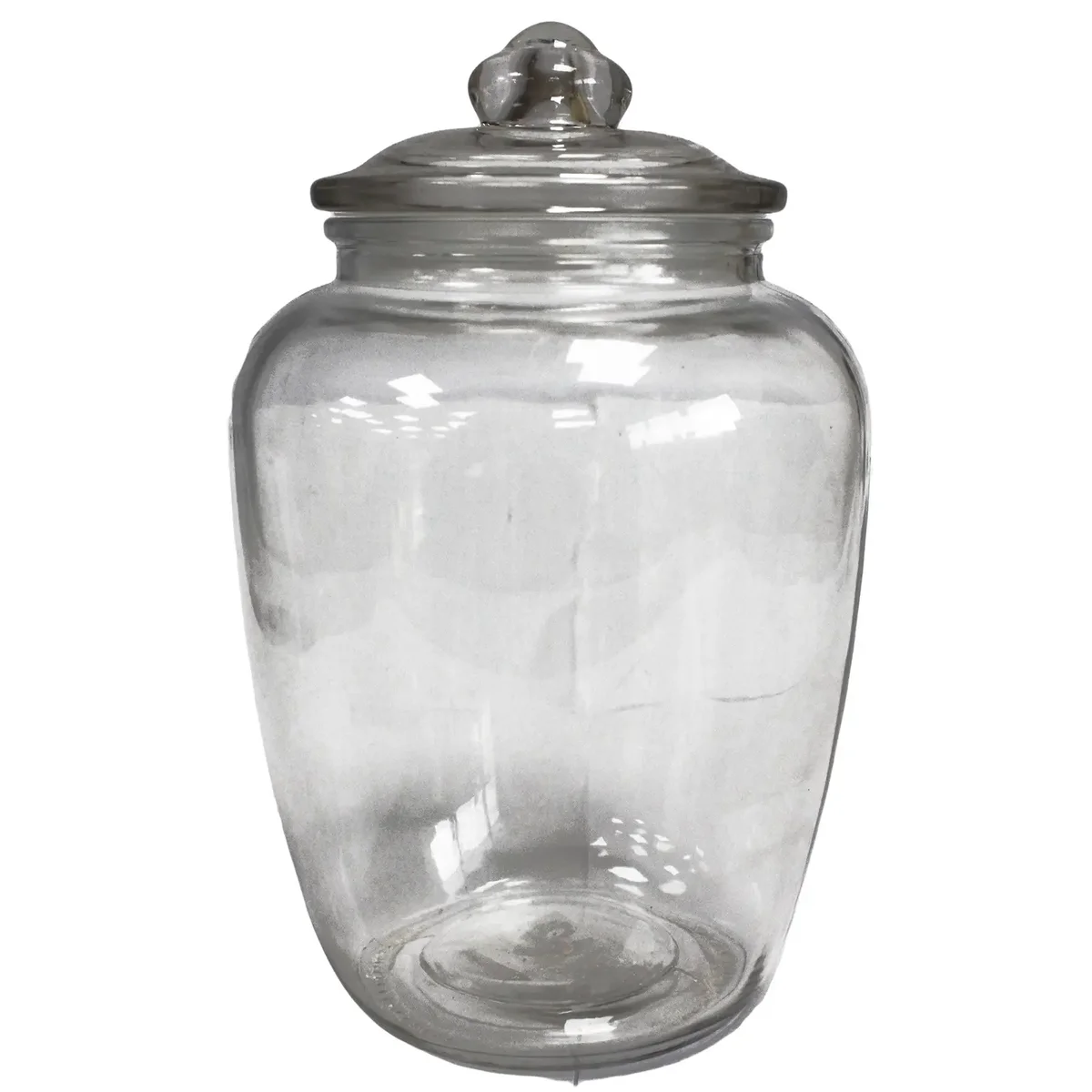 A large classic sweet jar, clear glass, filled with colourful candies, size 15x24.5cm