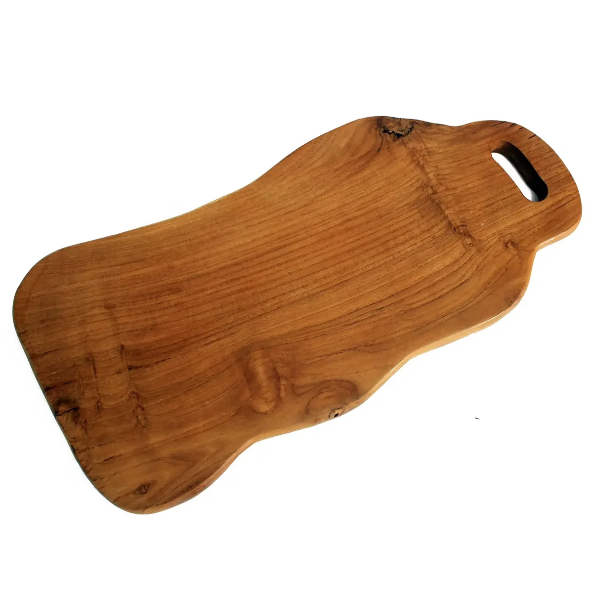 Rectangular 50cm wooden chopping board made from teak wood with smooth surface and natural grain pattern