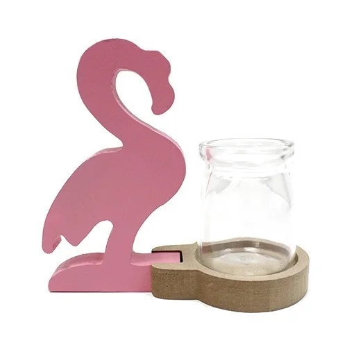 Pink flamingo shaped hydroponic pot with a plant growing inside, vibrant décor piece.