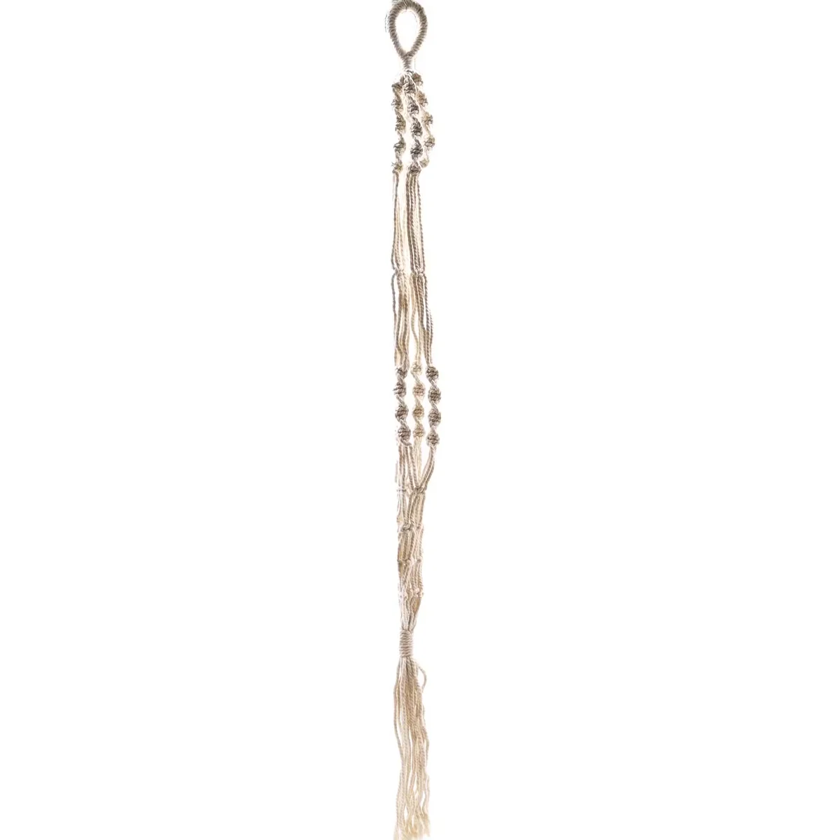 Large extra long macrame boho decor pot holder hanging with intricate knot design for plant display or kitchen use
