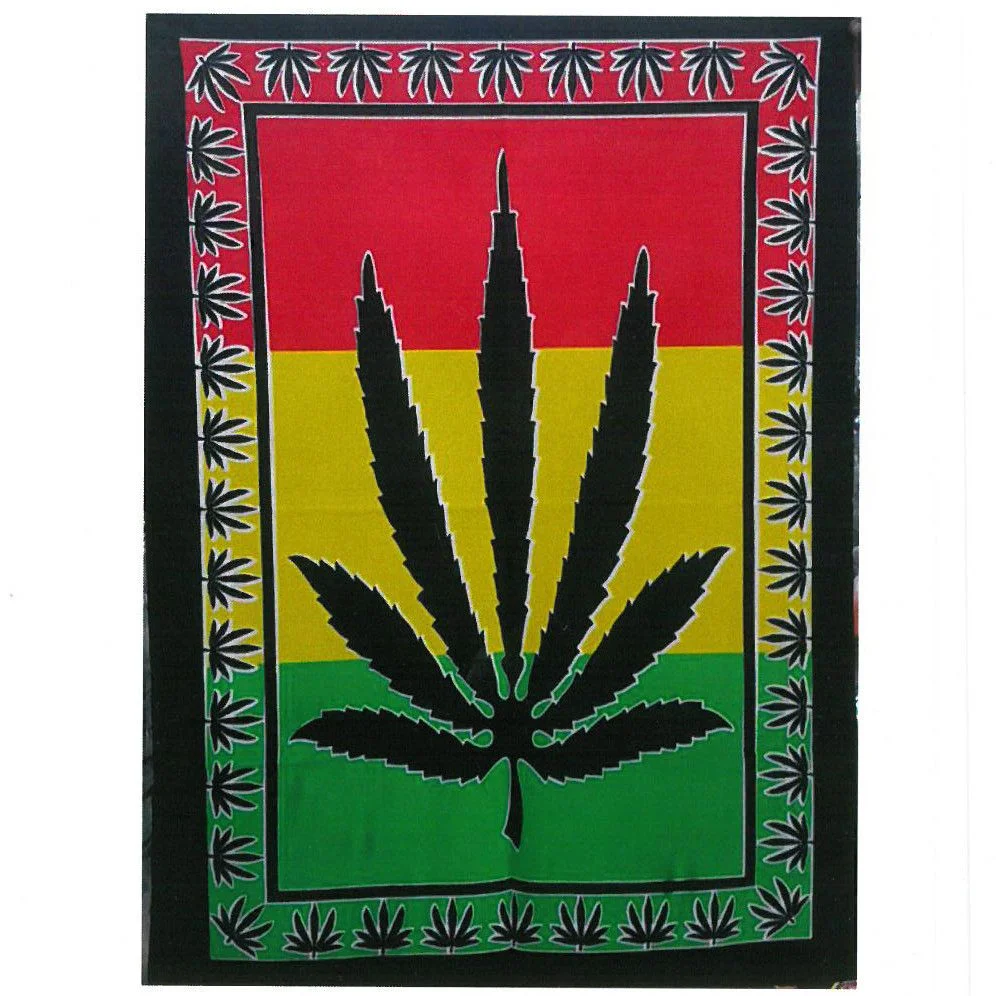 Cotton wall art featuring a detailed herbal leaf design on a natural fabric background