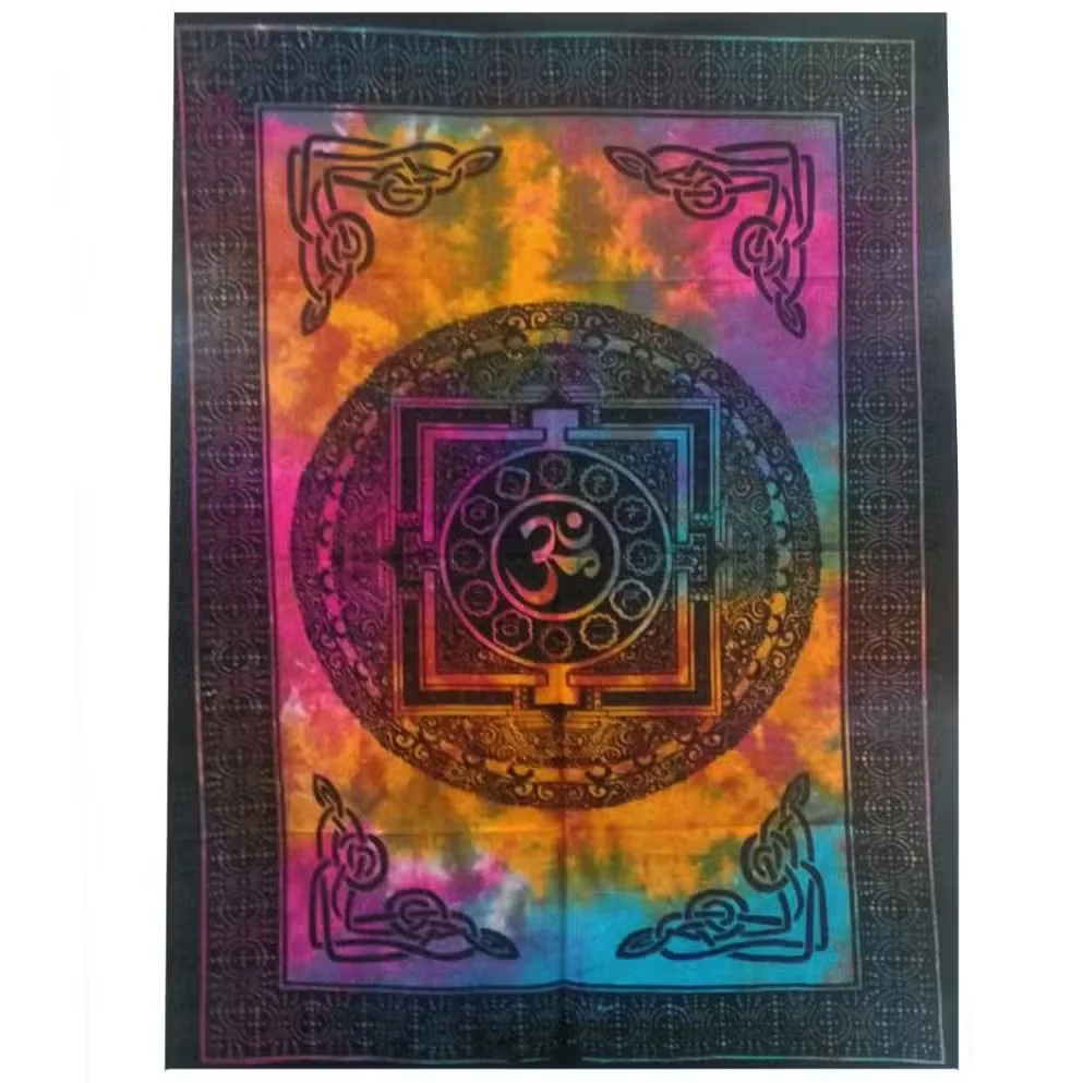 Sacred OM design printed on soft cotton canvas art with textured cotton fabric background for wall decoration