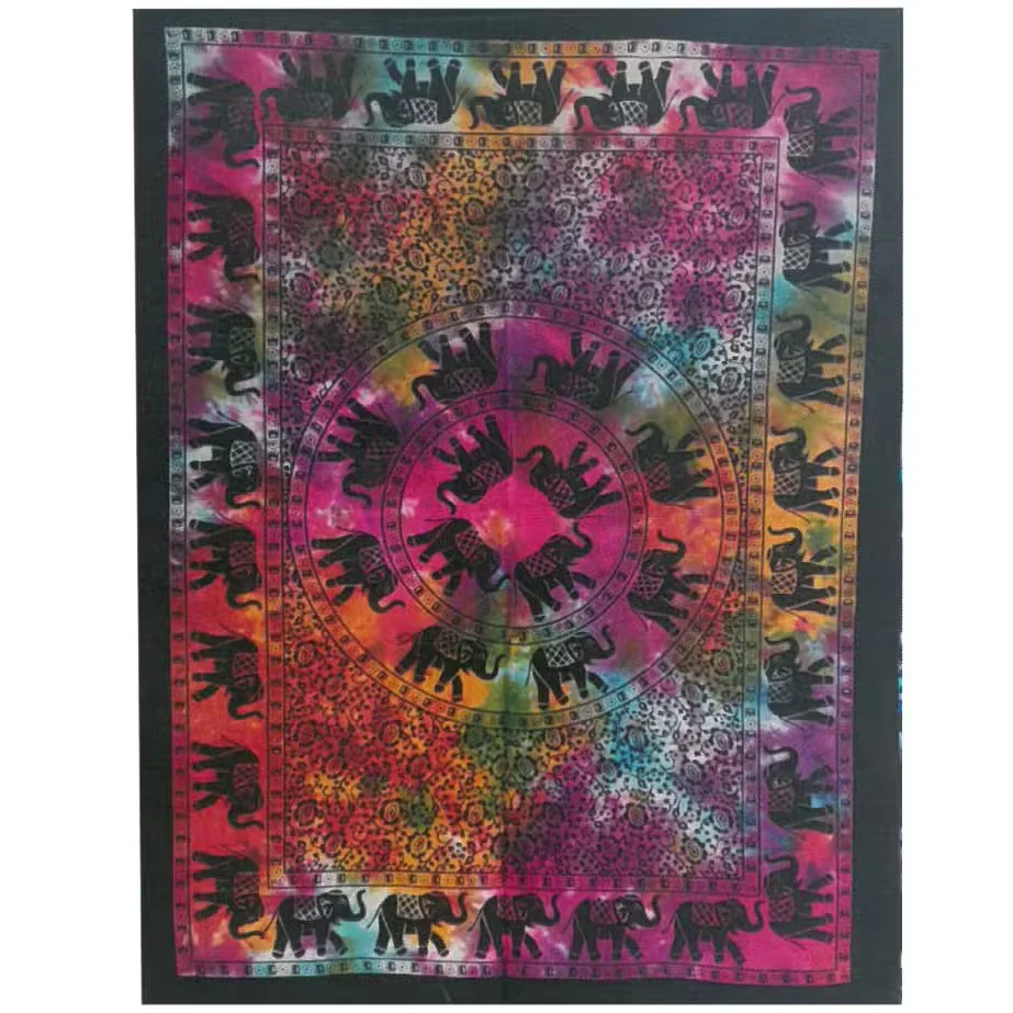 Elephant mandala design on cotton fabric mandala wall hanging with intricate patterns and neutral tones