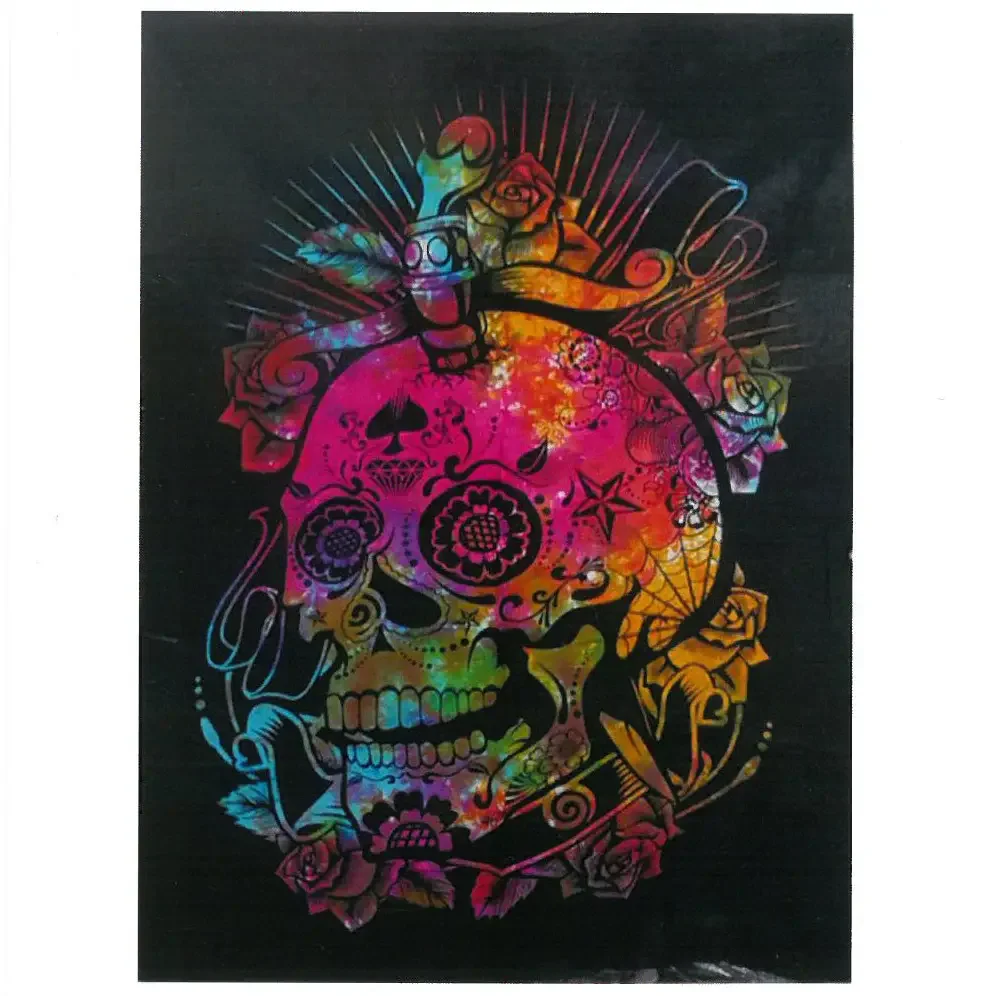 Cotton wall art featuring a colorful Day of the Dead skull design for vibrant day of the dead decor