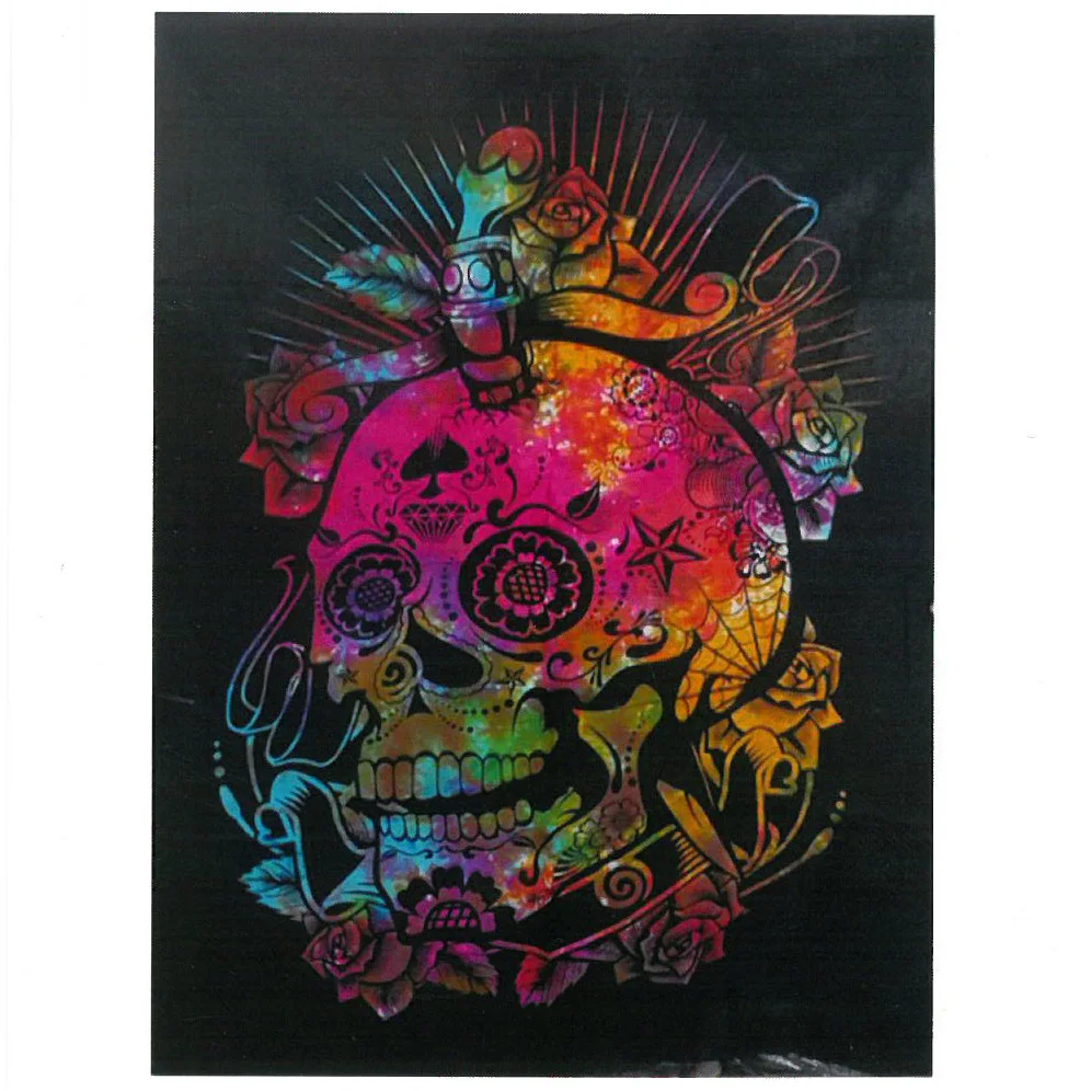Cotton wall art featuring a colorful Day of the Dead skull design on fabric background