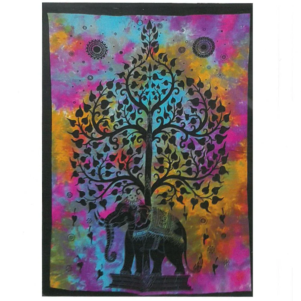 Cotton wall art featuring an elephant with a tree design on a fabric canvas for wall decoration