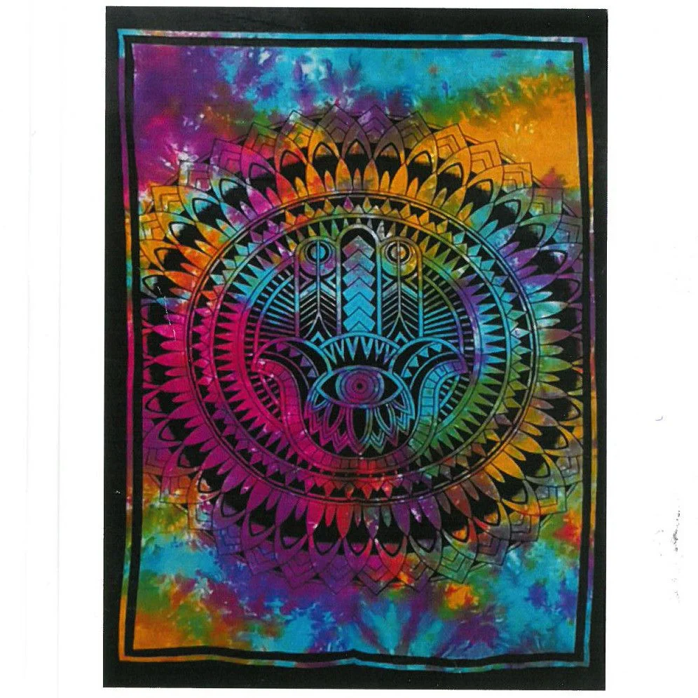Cotton wall art featuring a detailed Hamsa Hand design on fabric for decorative wall display