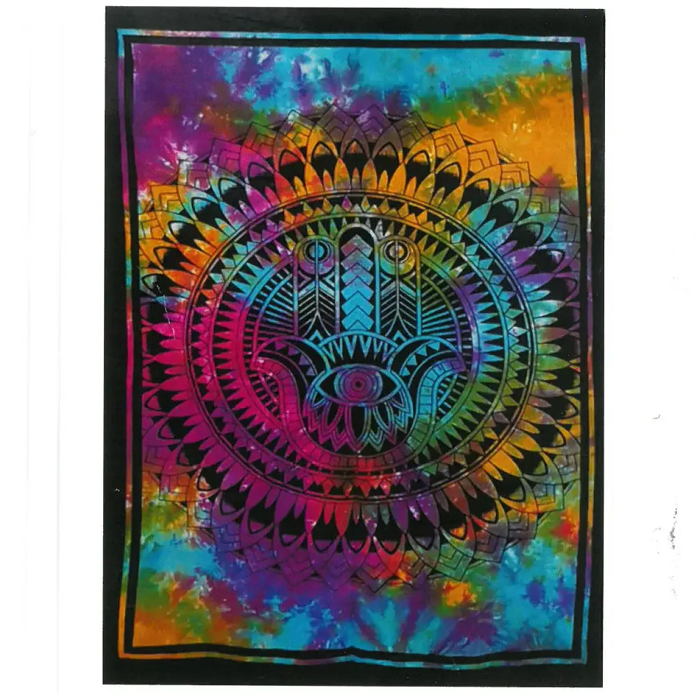 Cotton fabric wall art featuring a detailed hamsa hand design in neutral tones, hamsa hand wall art for home decor