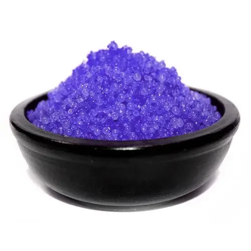 Blackberry simmering granules in a clear container with a purple label on a white background