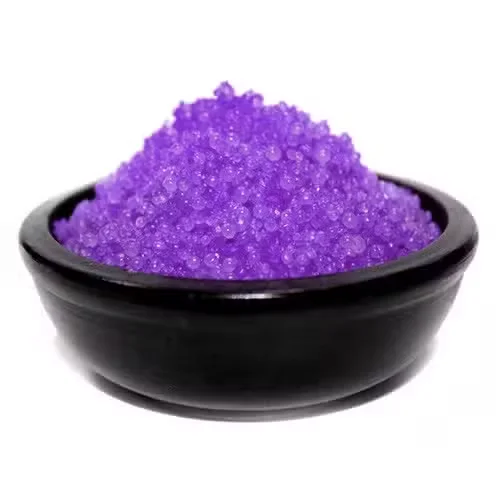 Deep violet musk simmering granules in a clear bowl, showcasing home fragrance granules for aromatic use