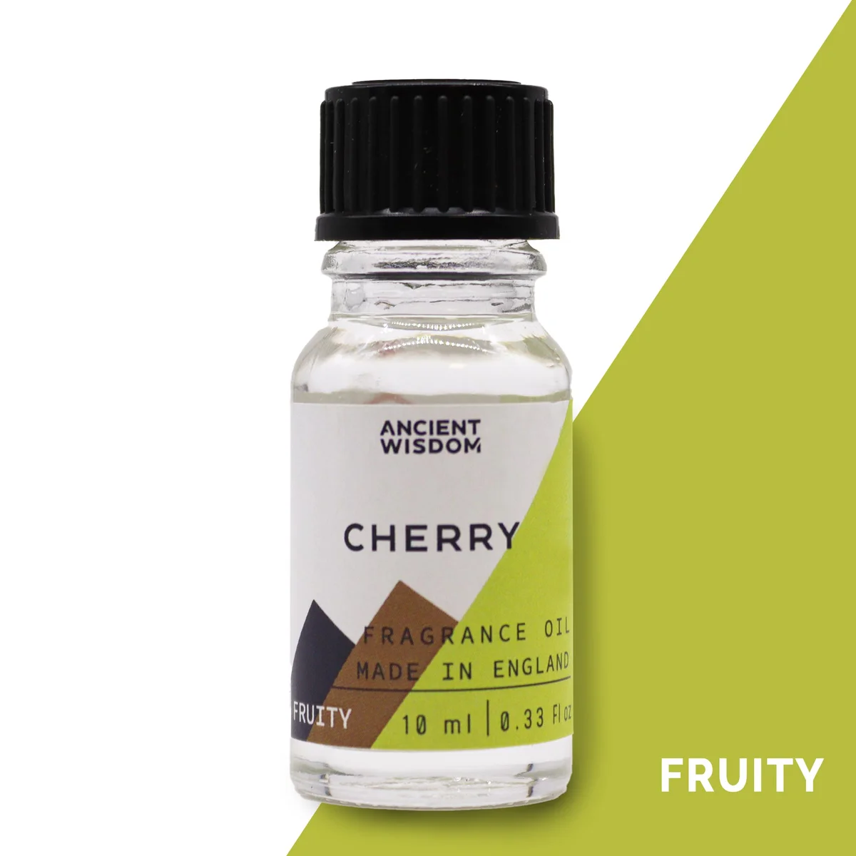 Clear glass bottle with label reading 10ml cherry fragrance oil