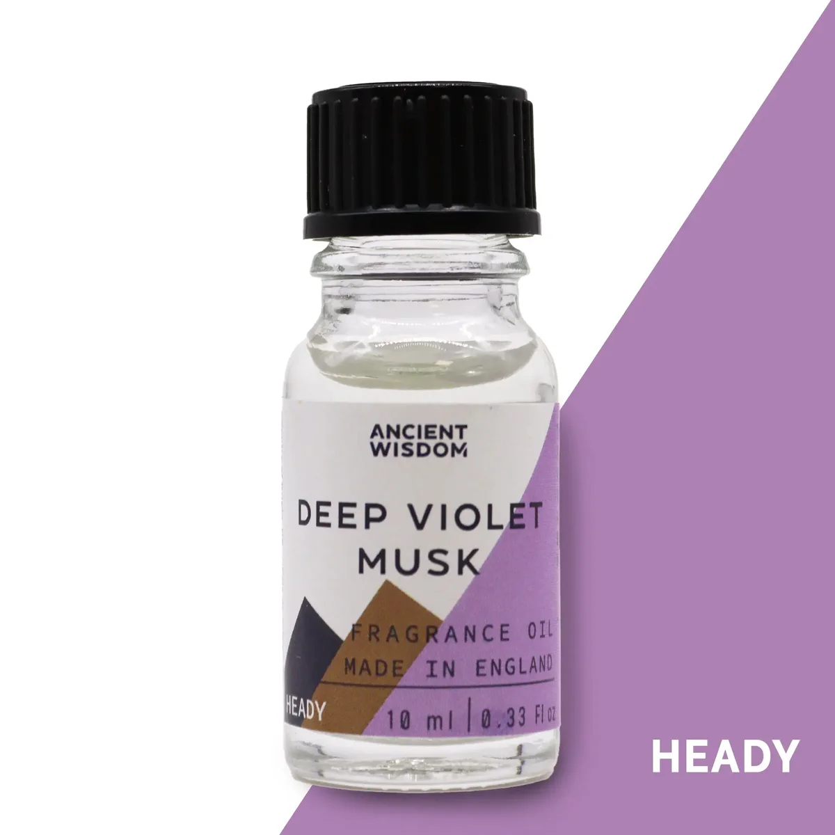10ml glass bottle of essential oil deep violet, labeled Deep Violet Musk Fragrance Oil