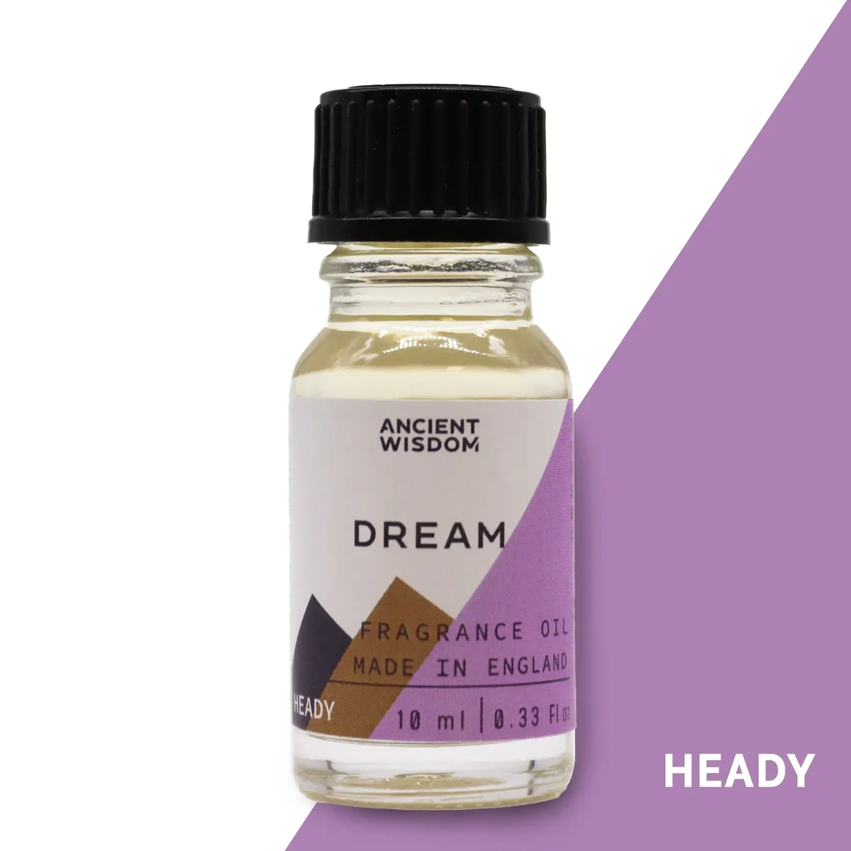 10ml fragrance oil bottle with glass dropper, clear glass, label says Dream Fragrance Oil.
