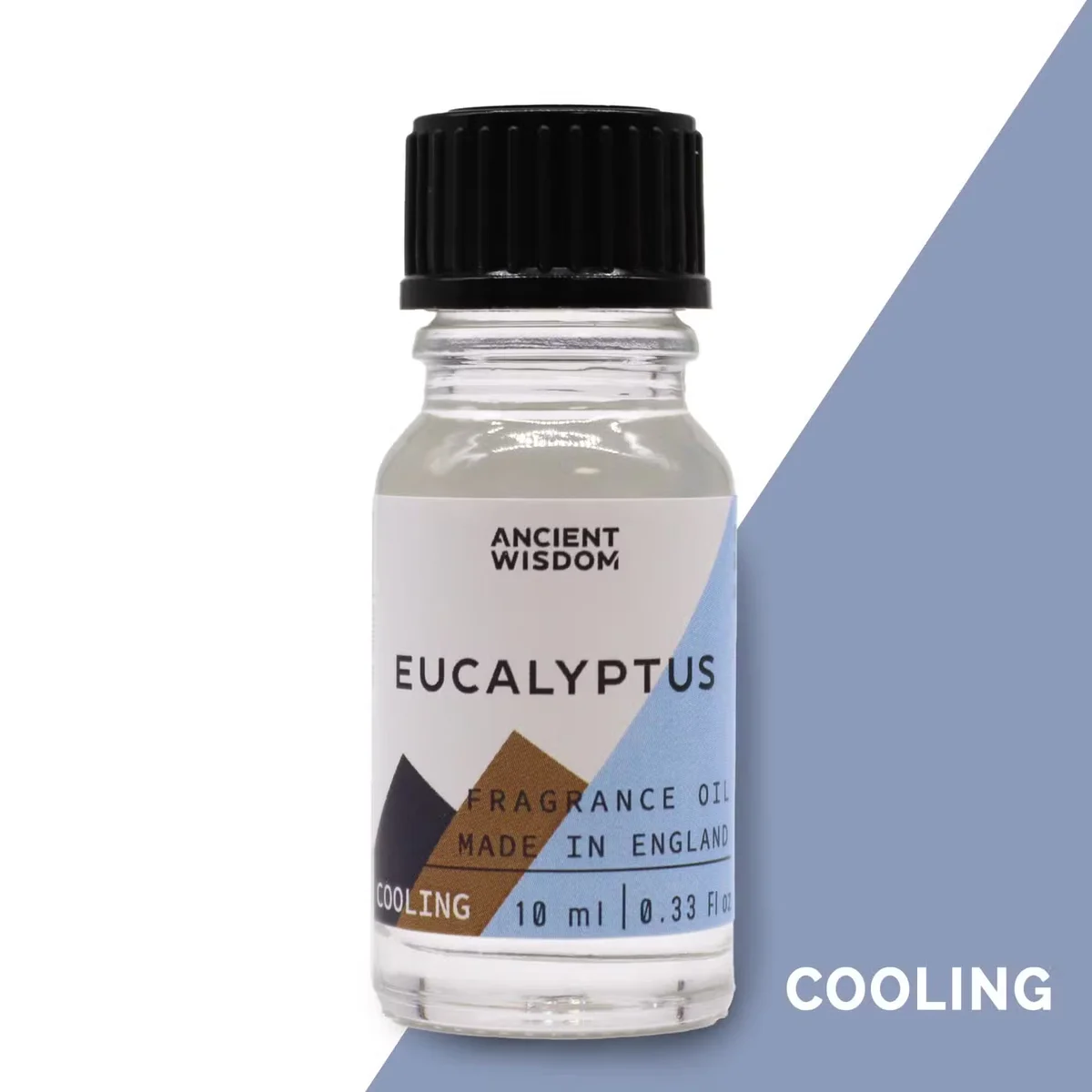 Fragrance oil 10ml bottle labeled “Eucalyptus” with a clear glass container.
