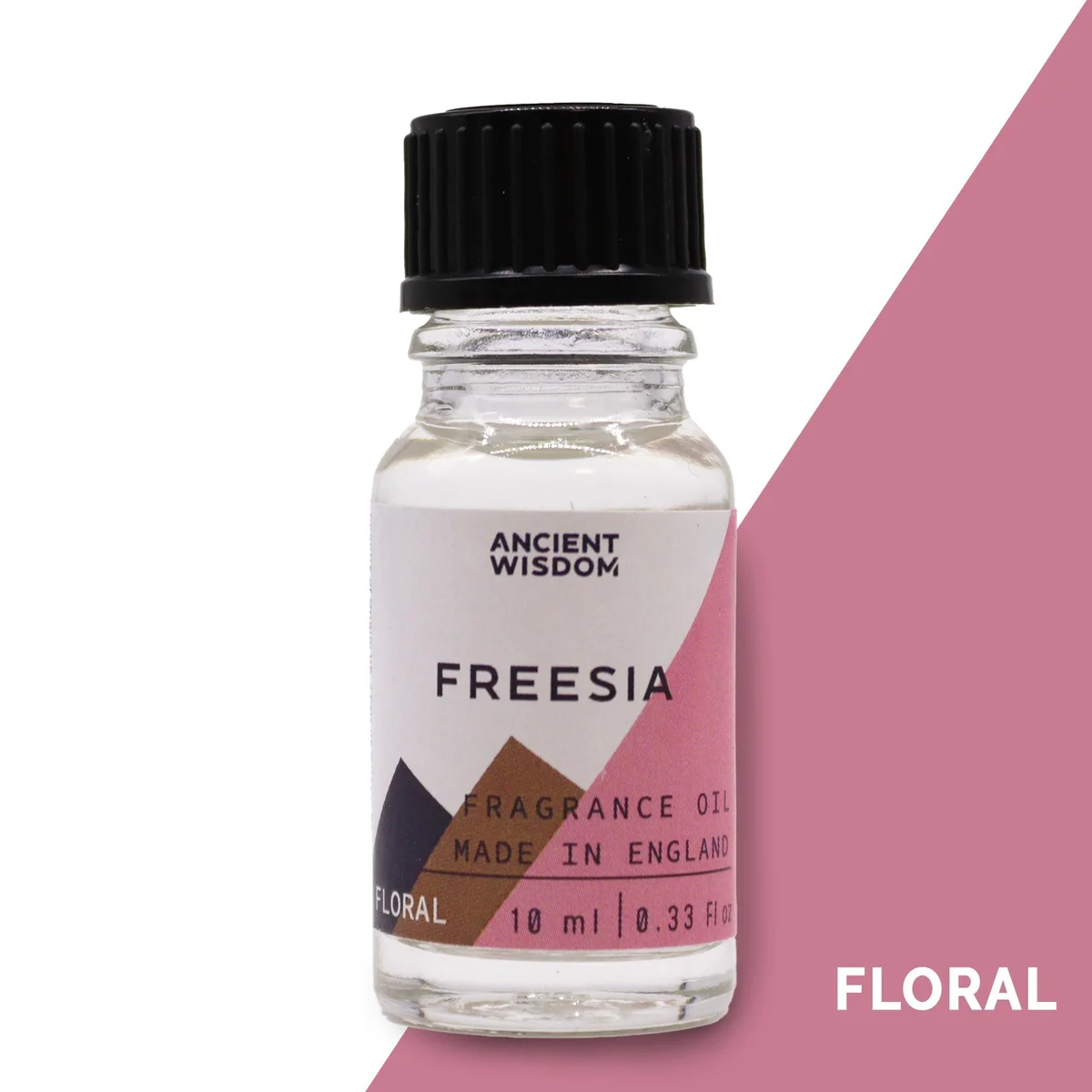 10ml freesia fragrance oil in a clear glass bottle.