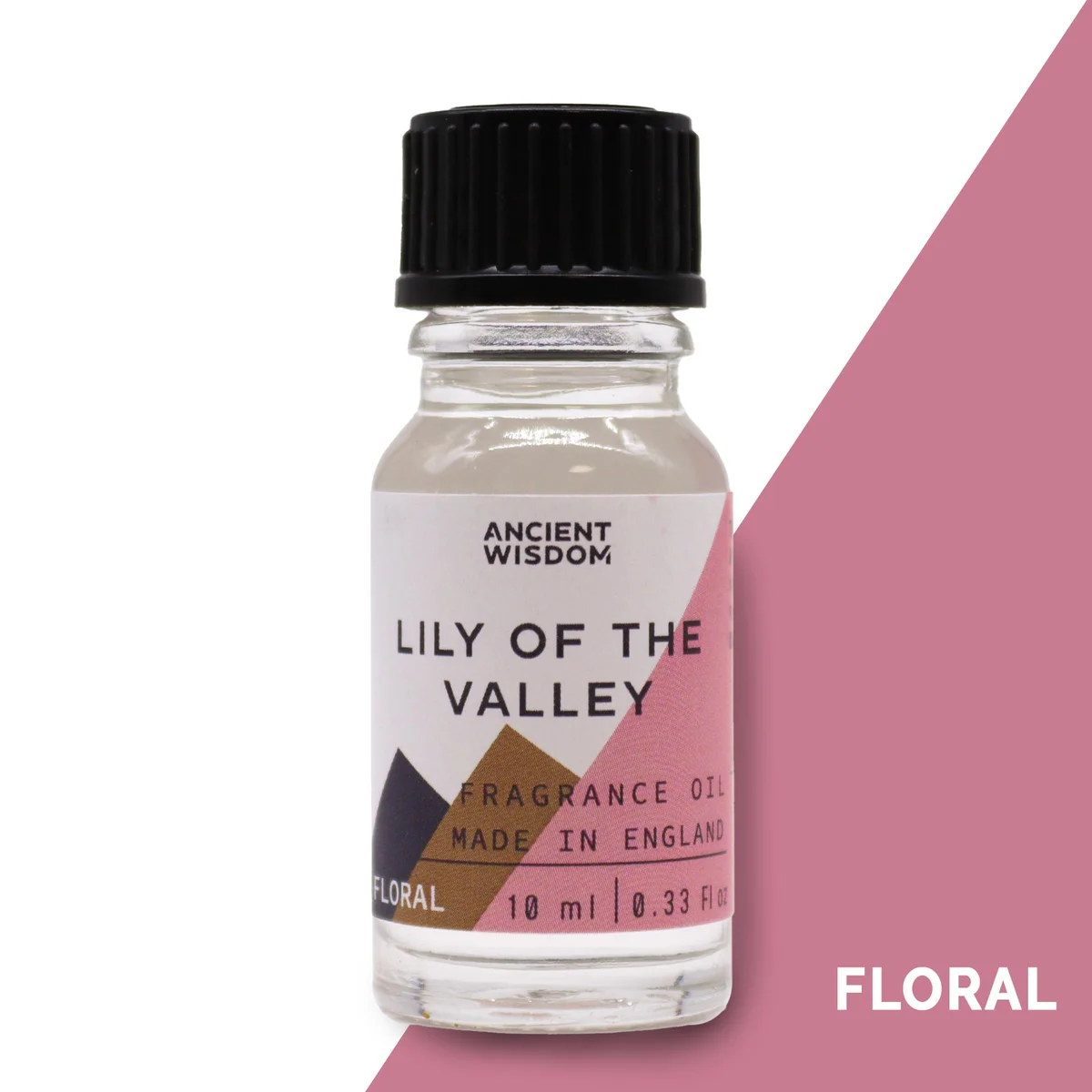 10ml bottle of lily of valley oil in clear glass, labeled with product name