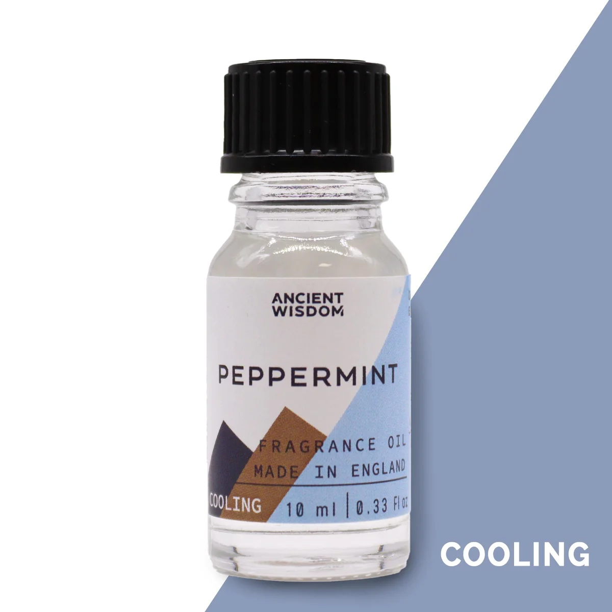 Clear glass bottle labeled 10ml peppermint fragrance oil.