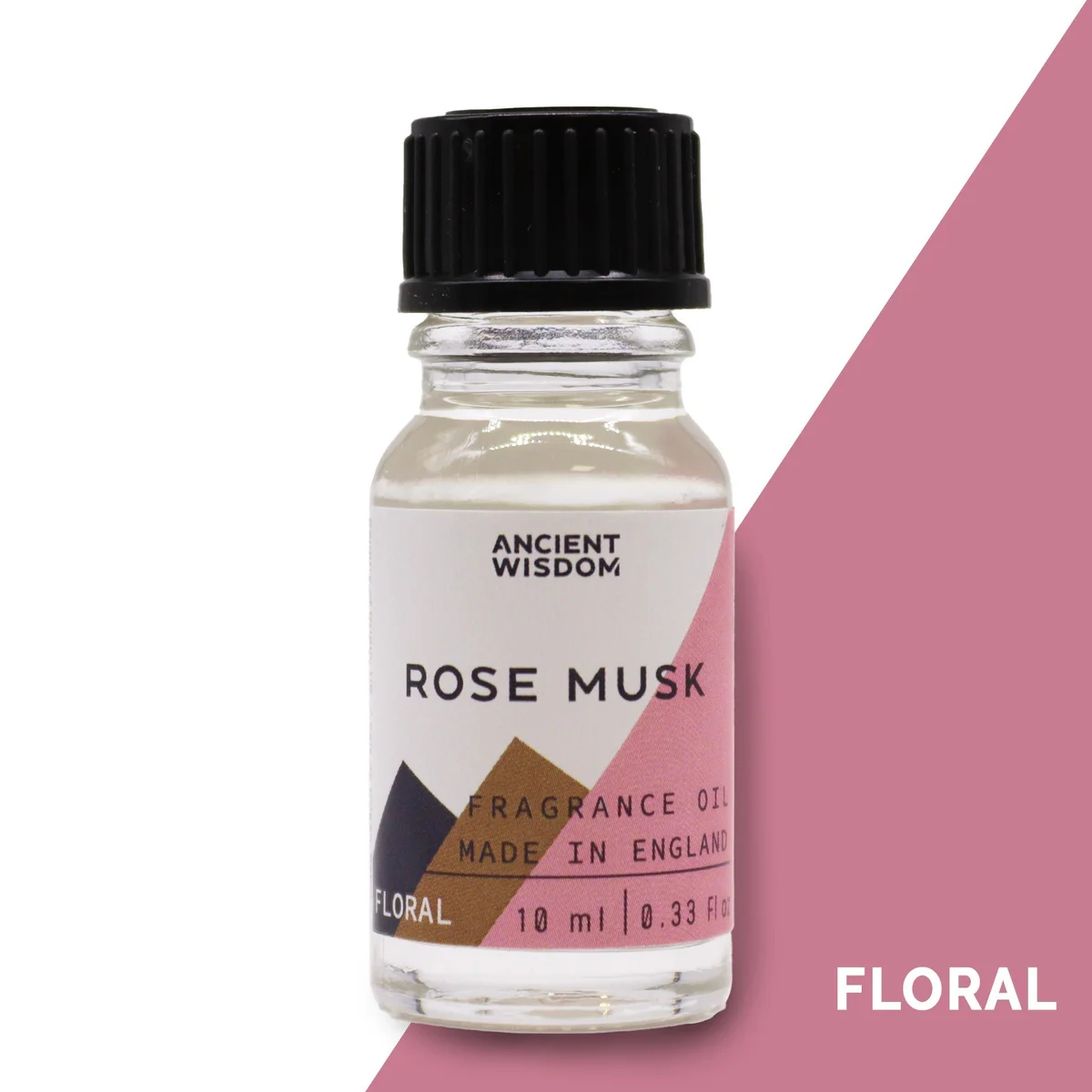 10ml glass bottle labeled Rose Musk Fragrance Oil