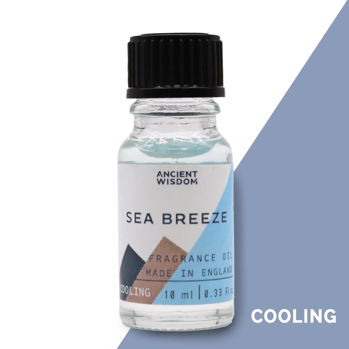 Clear plastic bottle with dropper cap, sea‑breeze label, 10ml fragrance oil liquid inside.