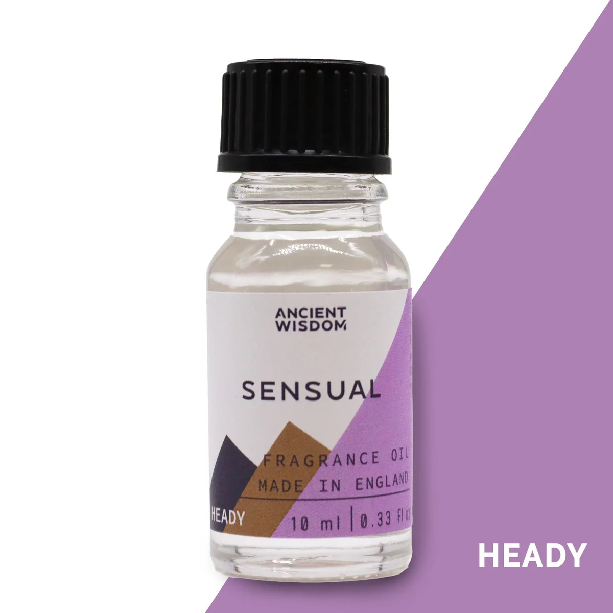 Clear glass bottle labeled 10ml Sensual Fragrance Oil, with a small glass stopper.