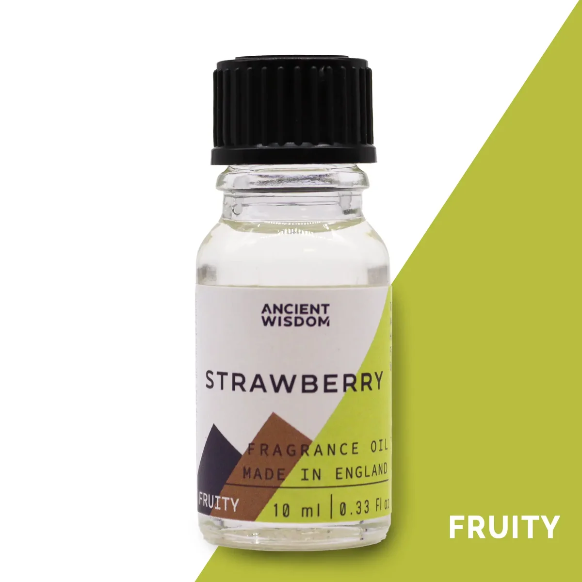 10ml bottle of strawberry fragrance oil in a clear glass container with a simple label.