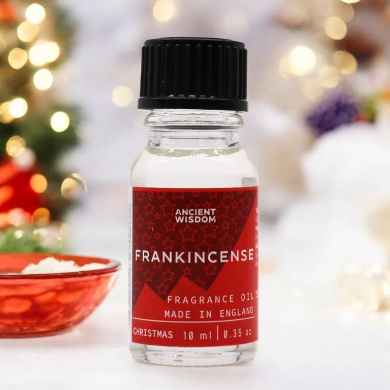 10ml bottle of Xmas Frankincense fragrance with festive holiday‑themed label.