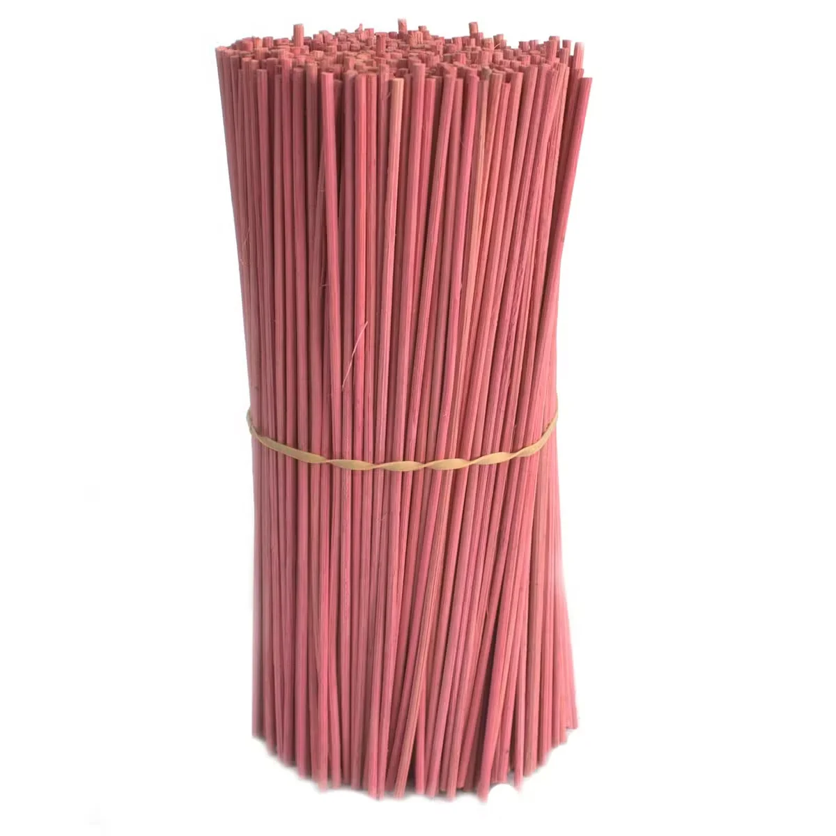 Three pink 25cm x 3mm 500g reed sticks arranged side by side on a white background