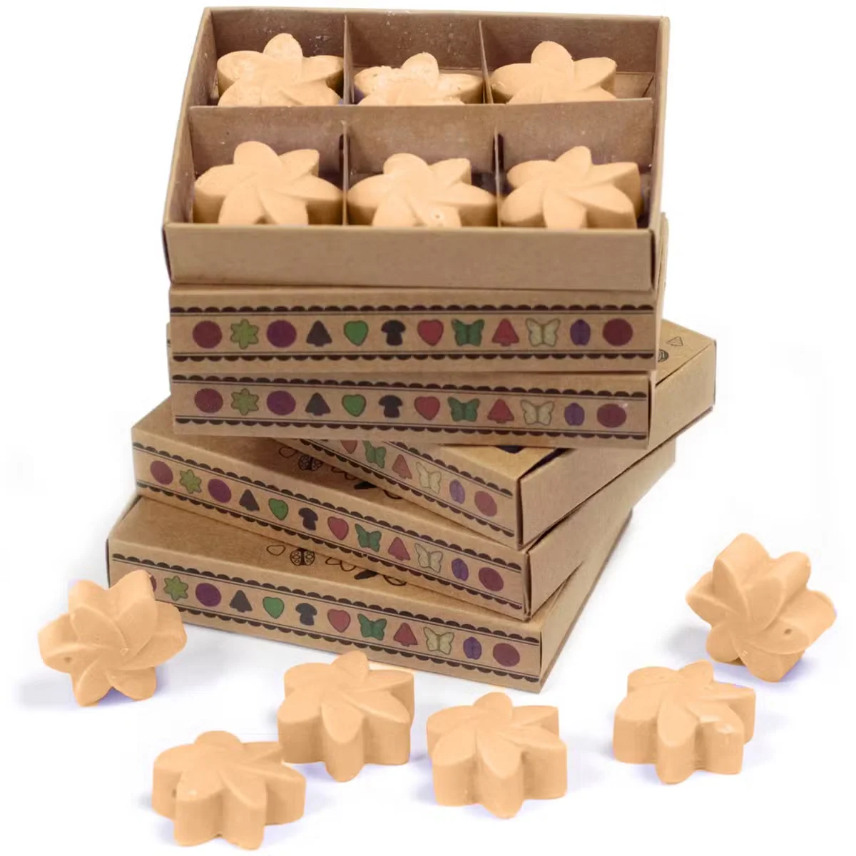 Box of 6 Midnight Jasmine home fragrance wax melts arranged neatly on a white background