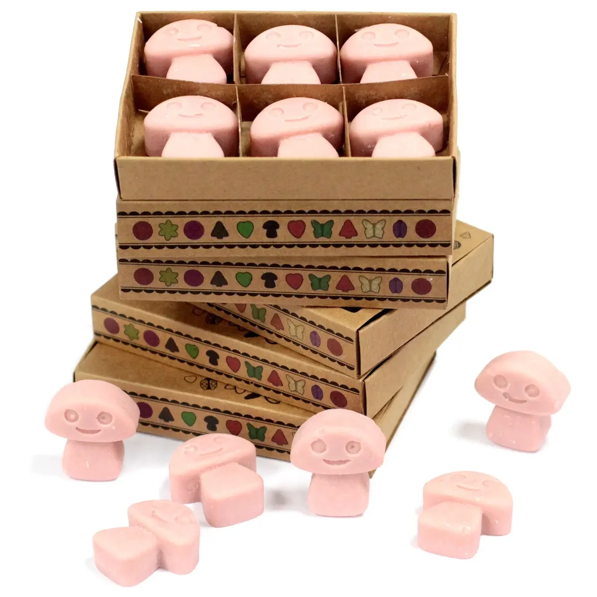 Box of wax melts containing six coffee-scented wax cubes arranged neatly in packaging labeled Coffee Trader
