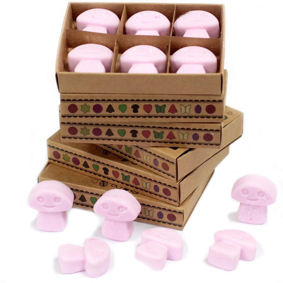 Box of 6 yellow scented wax melts with ylang ylang fragrance in clear packaging on white background