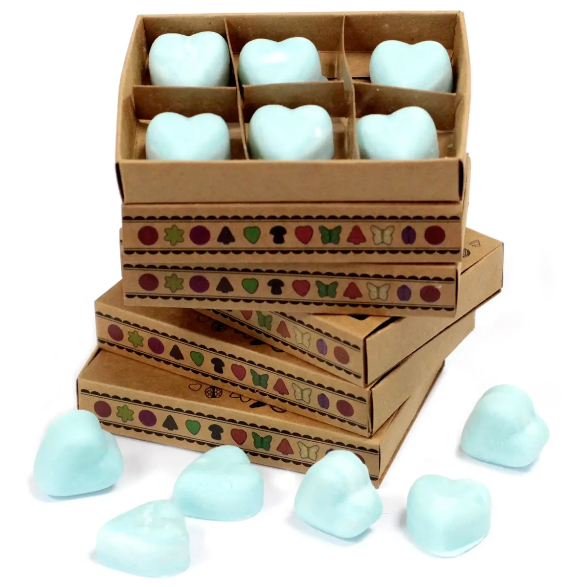 Box of 6 Nagchampa scented wax melts in a wax melts box with individual compartments for each melt