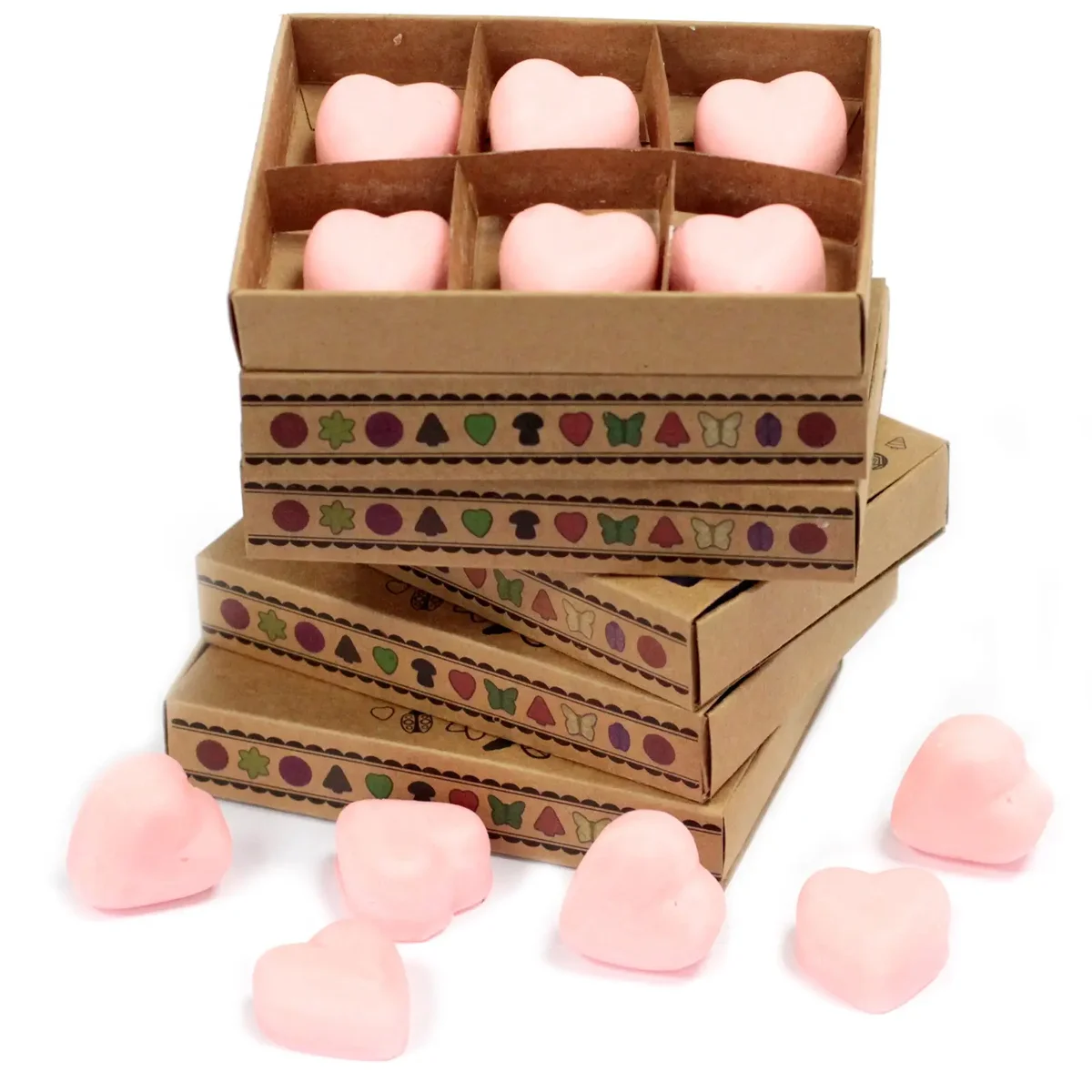 Box of 6 Dragon's Blood scented wax melts box with six red wax cubes arranged inside.