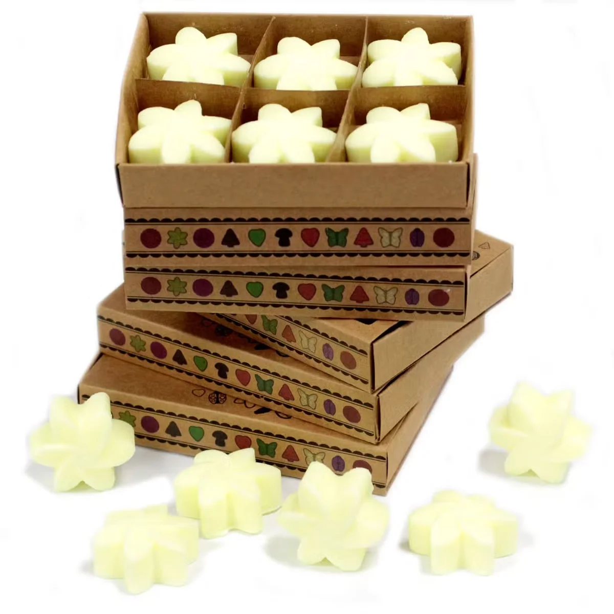 Box of 6 Lemon Harvest wax melts set with bright yellow lemon-inspired design in a white box on a plain background