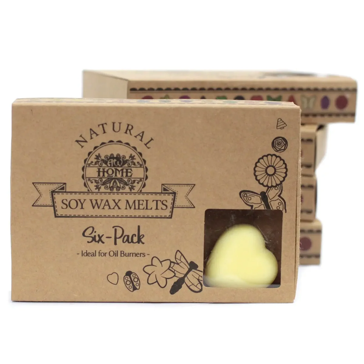 Box of 6 brandy butter scented wax melts arranged in a wax melts box with warm tones and smooth texture