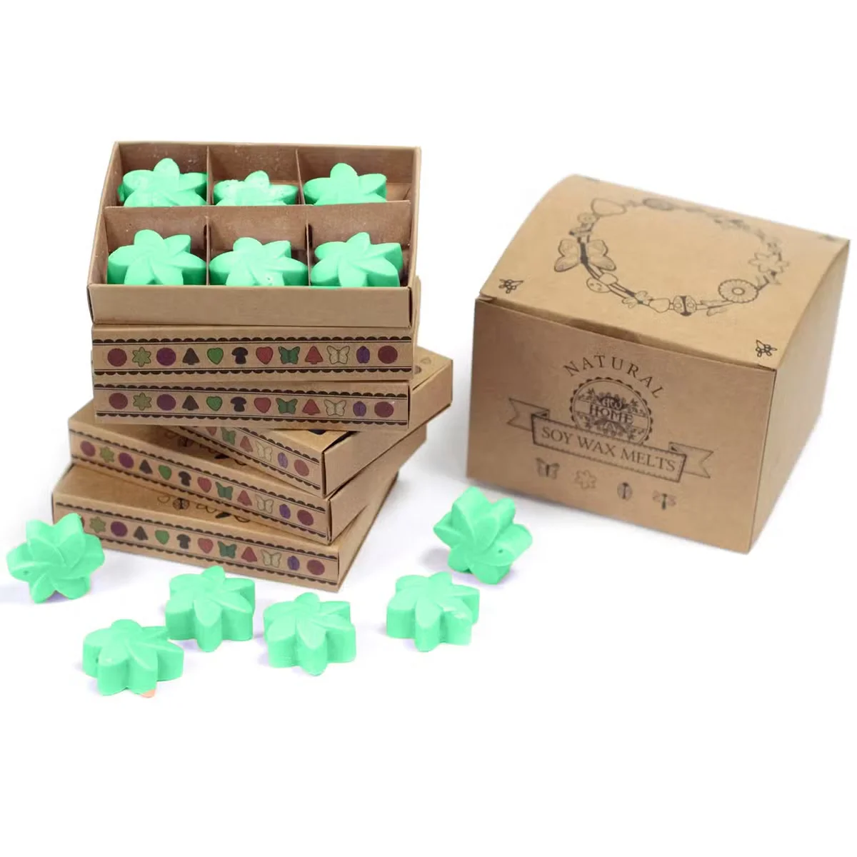 Box of 6 Hidden Garden wax melts arranged as a wax melt gift set in decorative packaging