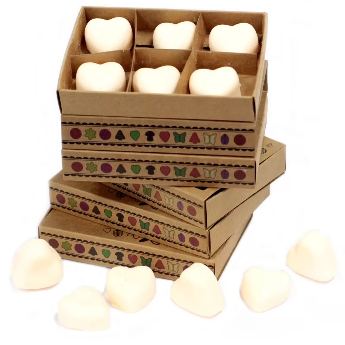 Box of 6 cinnamon wax melts with orange and cinnamon scent in rectangular packaging on white background