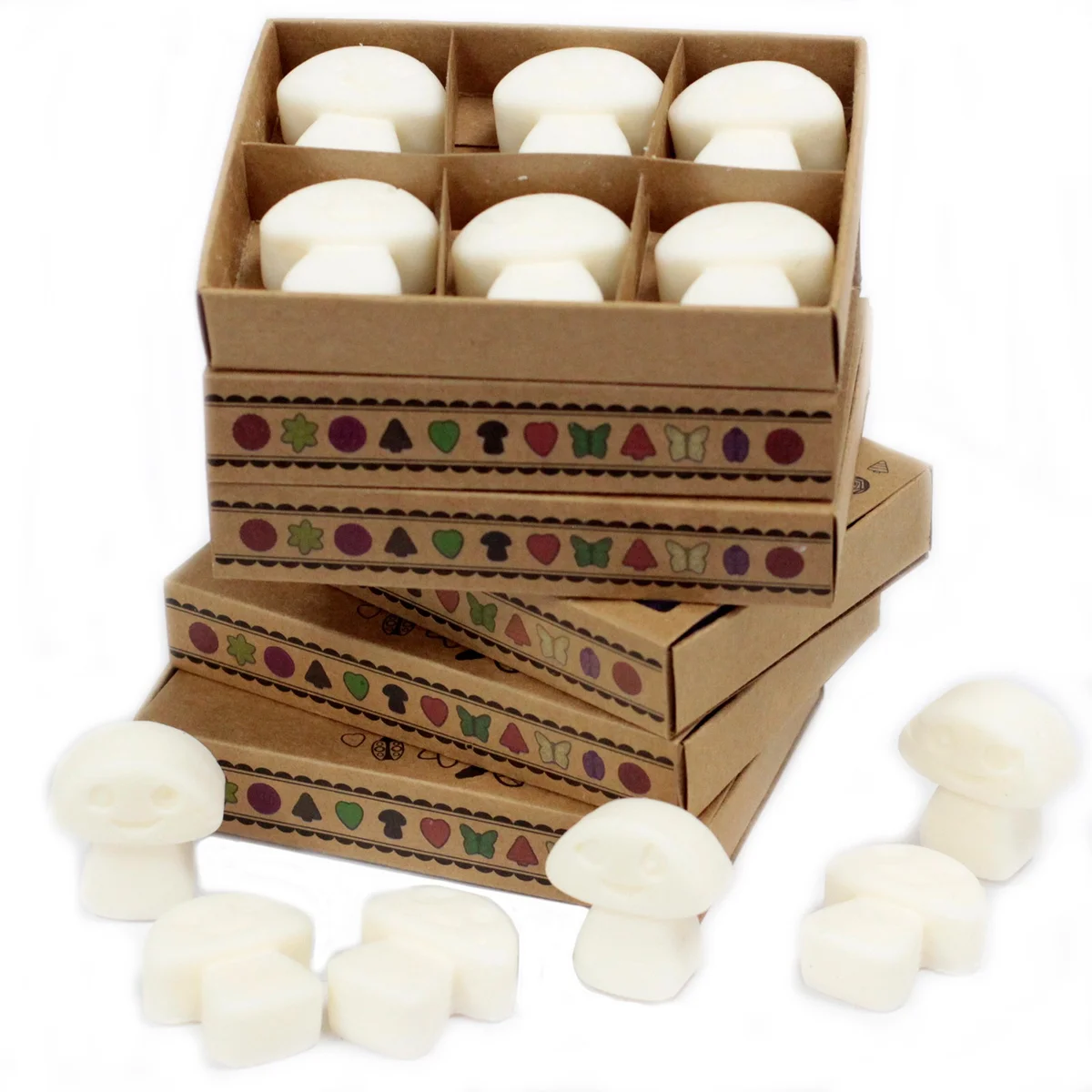 Box of 6 white musk scented wax melts arranged neatly in packaging for home fragrance use